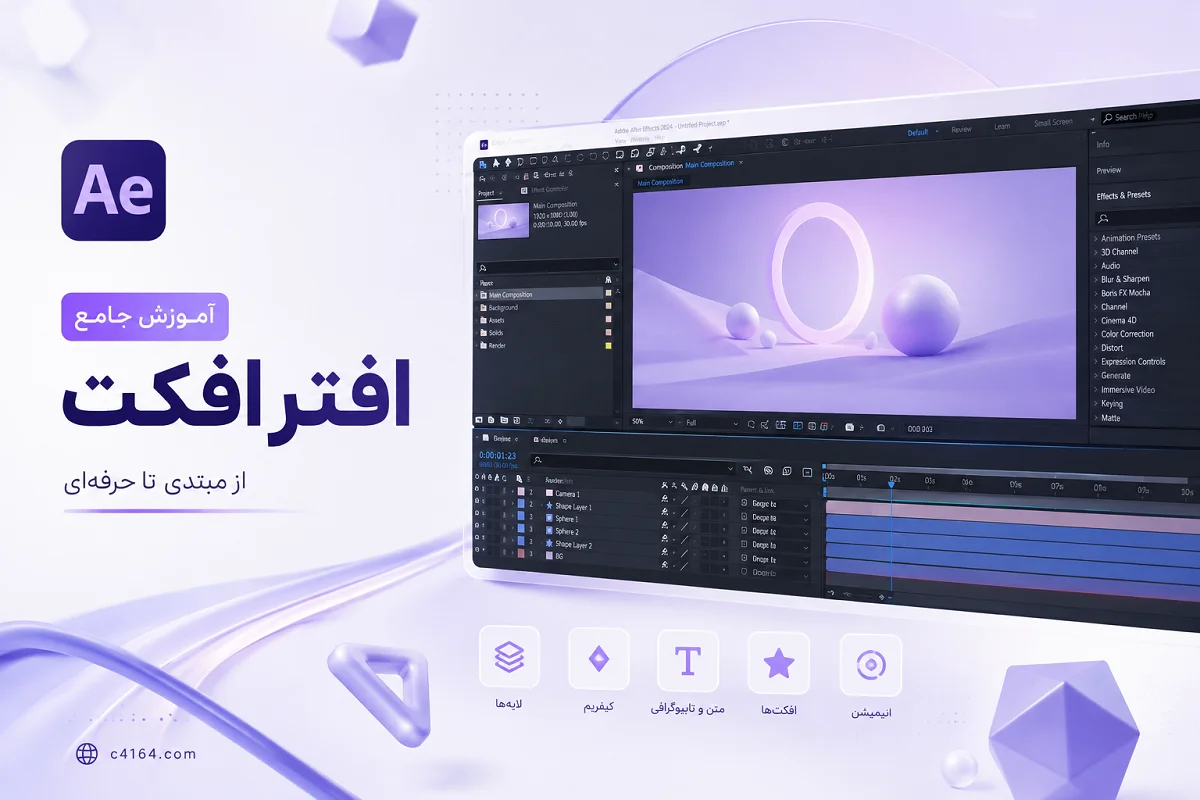 محیط نرم افزار افتر افکت و تایم لاین